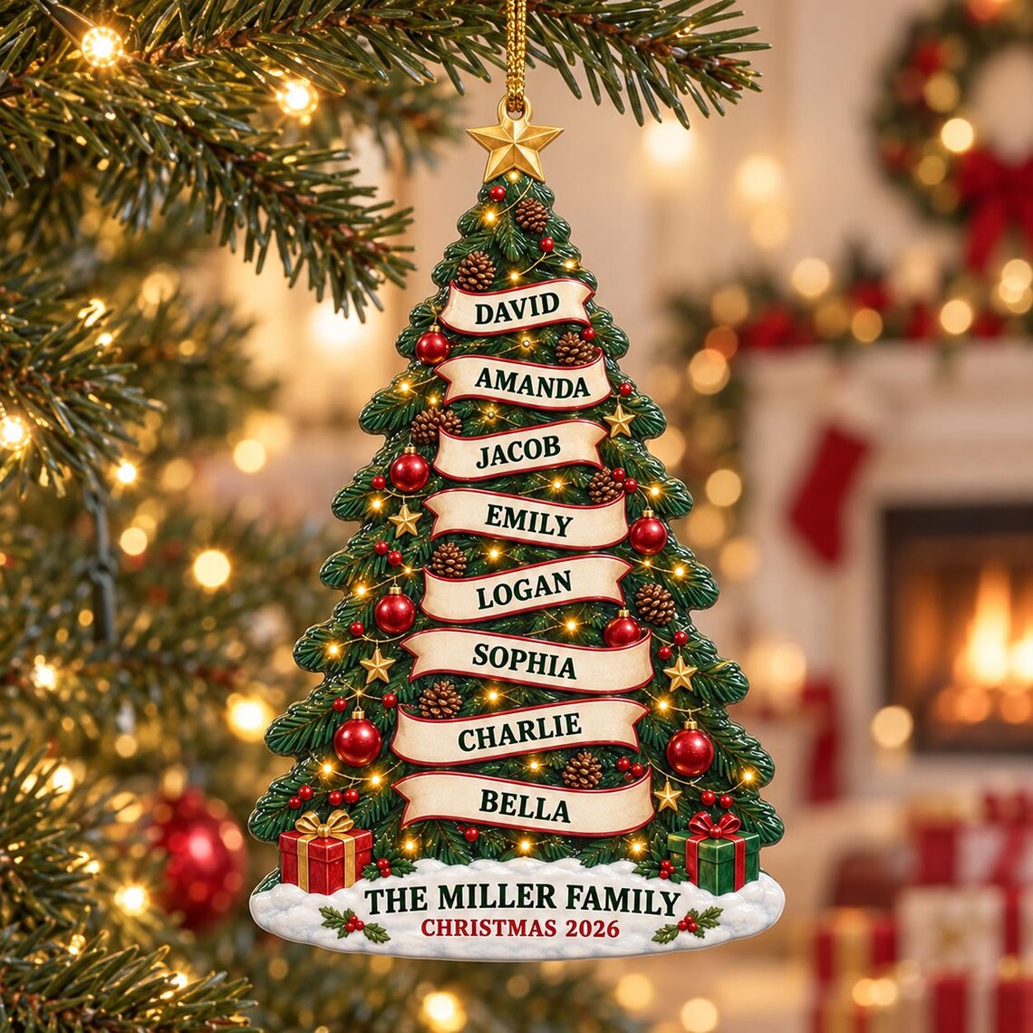 Family Christmas Tree Custom Names Date Family Acrylic Christmas Ornament Family Keepsake Gift