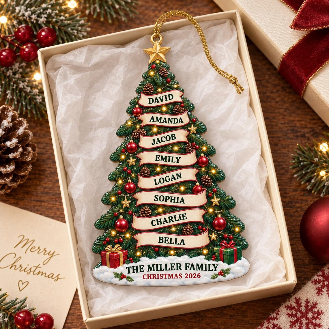 Family Christmas Tree Custom Names Date Family Acrylic Christmas Ornament Family Keepsake Gift