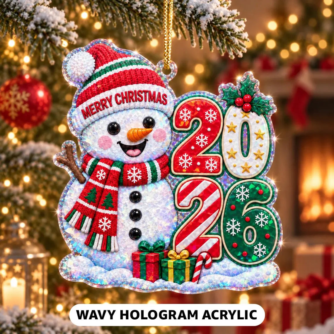 Snowman 2026 250th Anniversary America's 250th Broken Glass Hologram Christmas Ornament