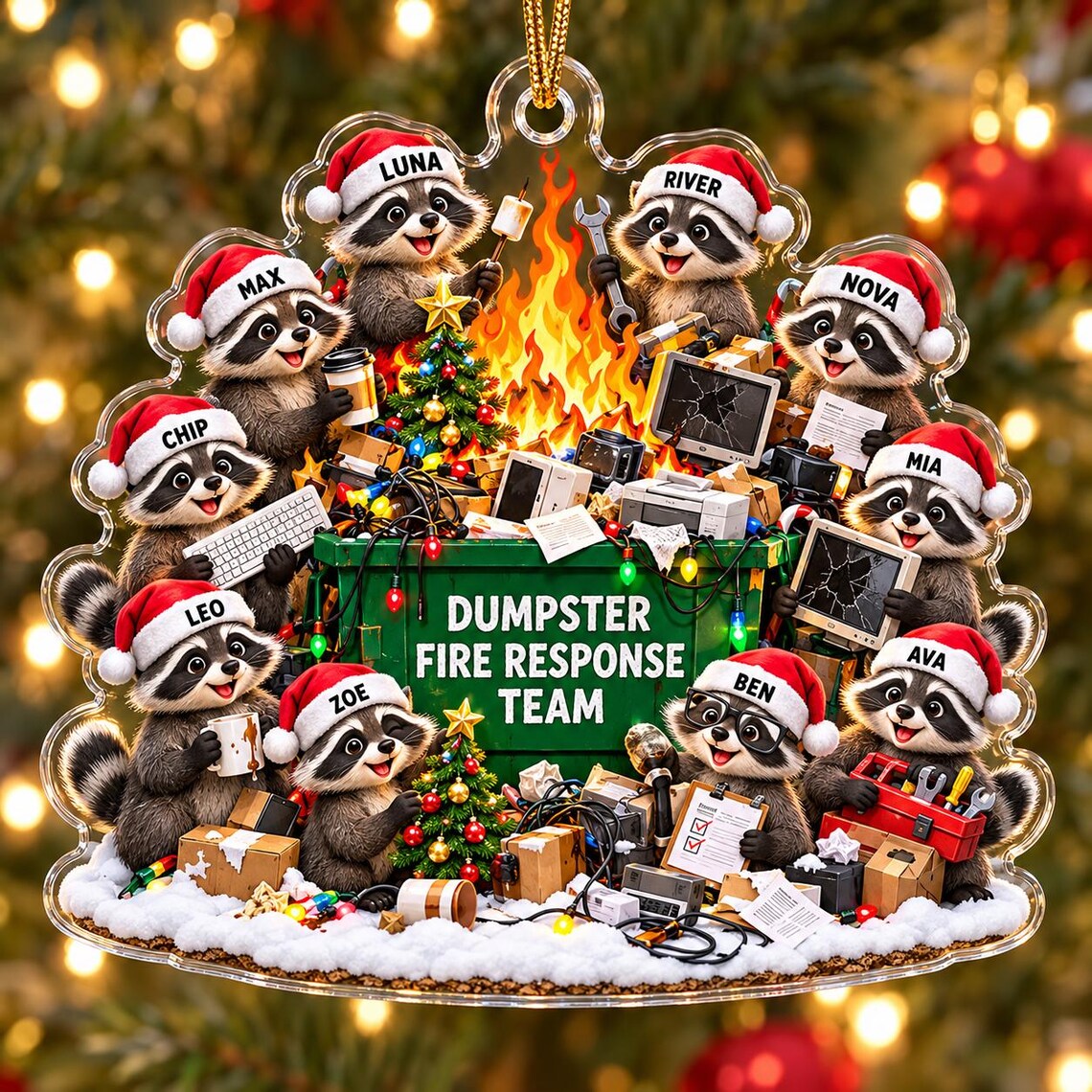 Dumpster Fire Response Team Christmas Custom Names Occupation Acrylic Christmas Ornament Coworker Team Gift