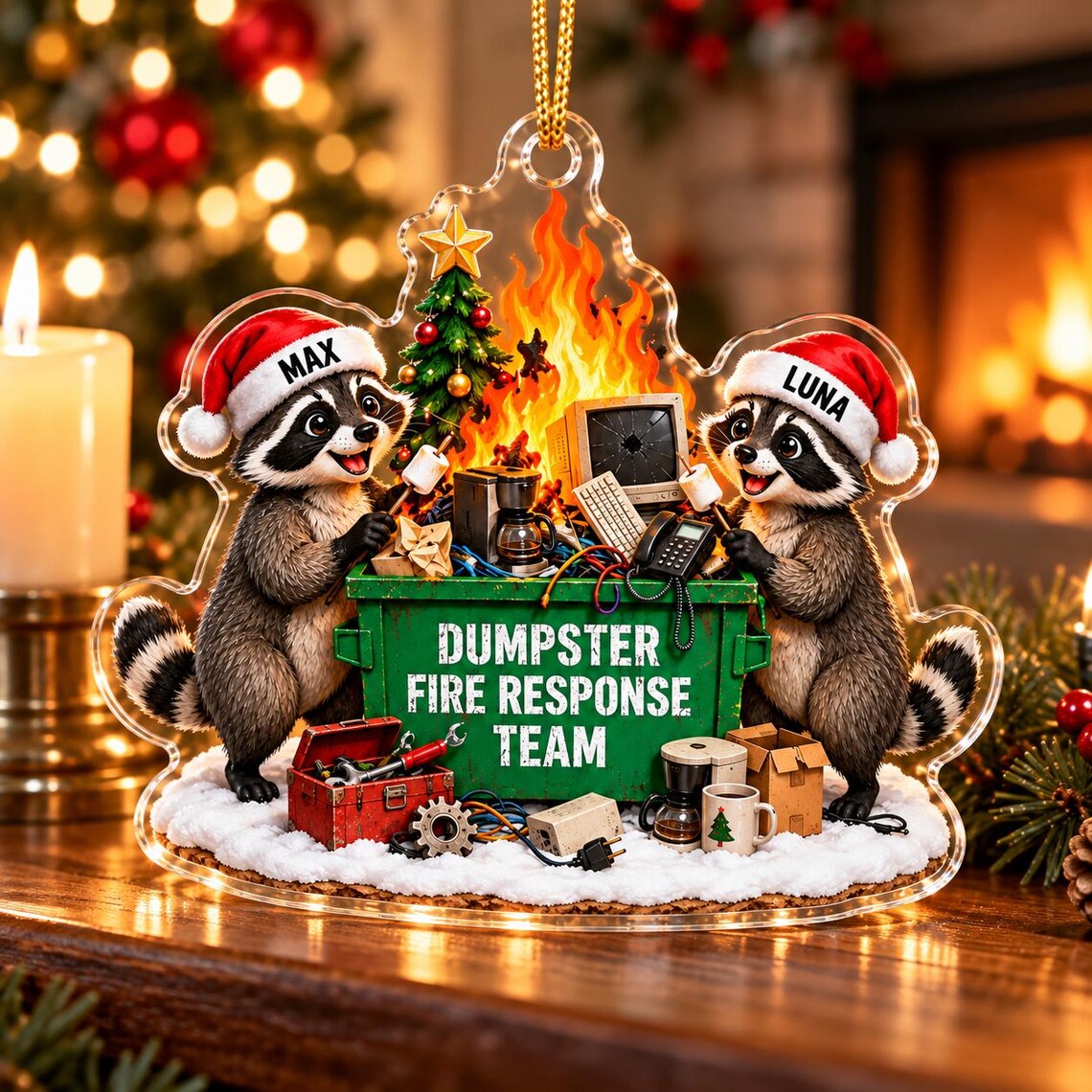 Dumpster Fire Response Team Christmas Custom Names Occupation Acrylic Christmas Ornament Coworker Team Gift