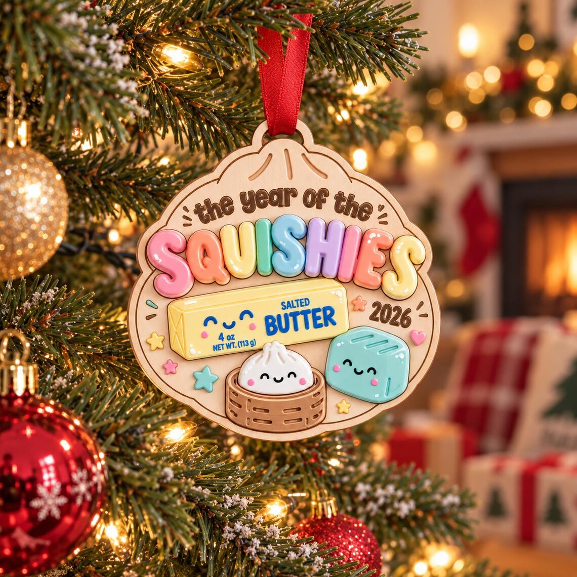 Year of the Squishies 2026 Wooden Christmas Ornament Squishy Collector