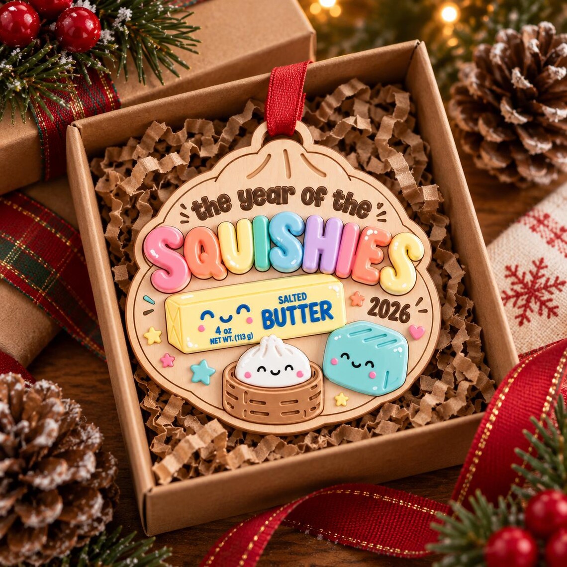 Year of the Squishies 2026 Wooden Christmas Ornament Squishy Collector