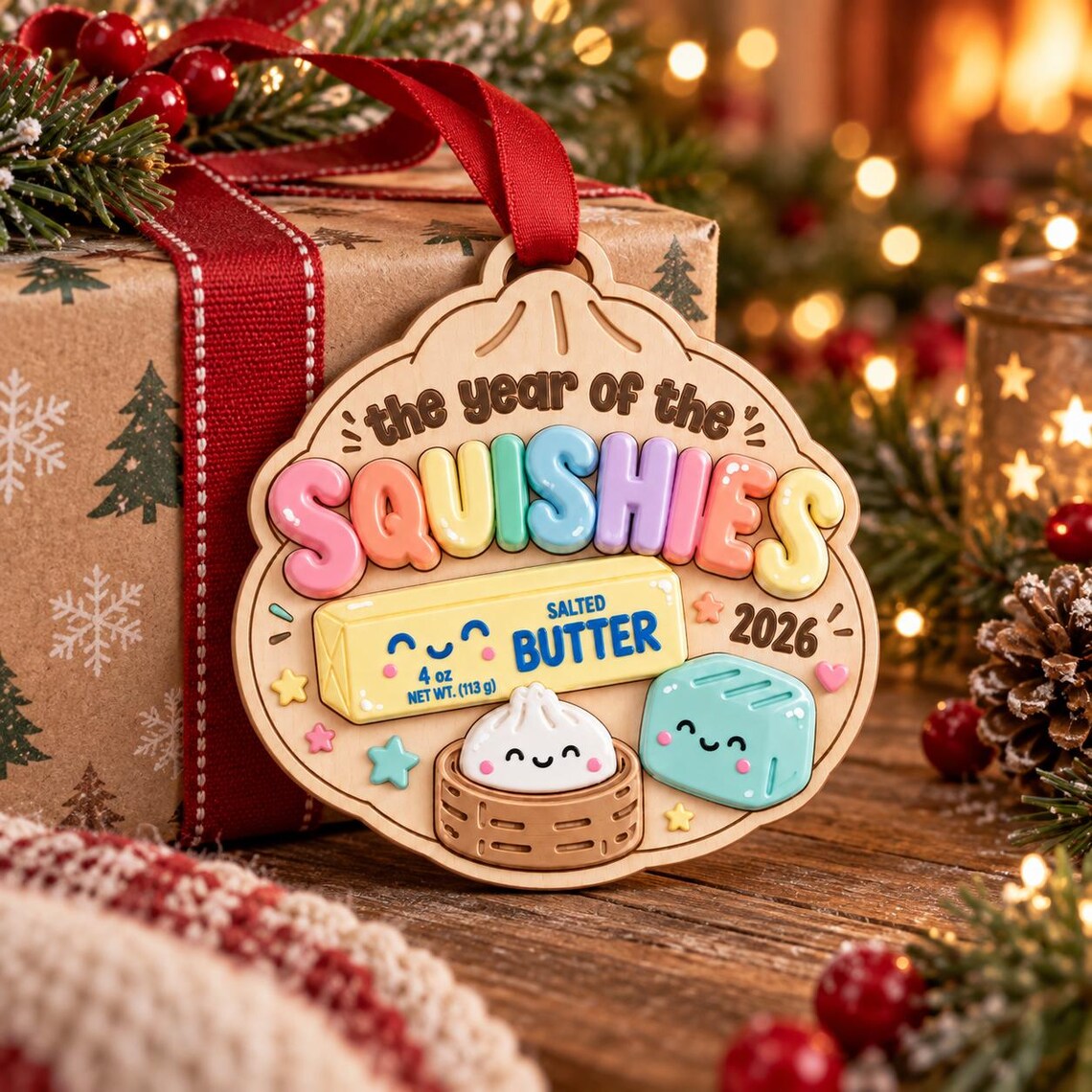 Year of the Squishies 2026 Wooden Christmas Ornament Squishy Collector