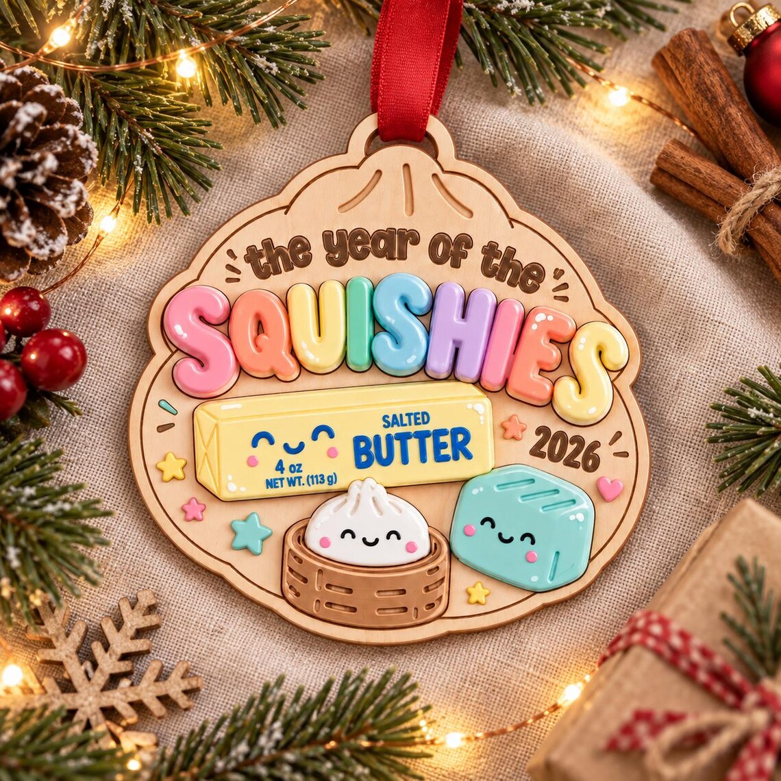Year of the Squishies 2026 Wooden Christmas Ornament Squishy Collector