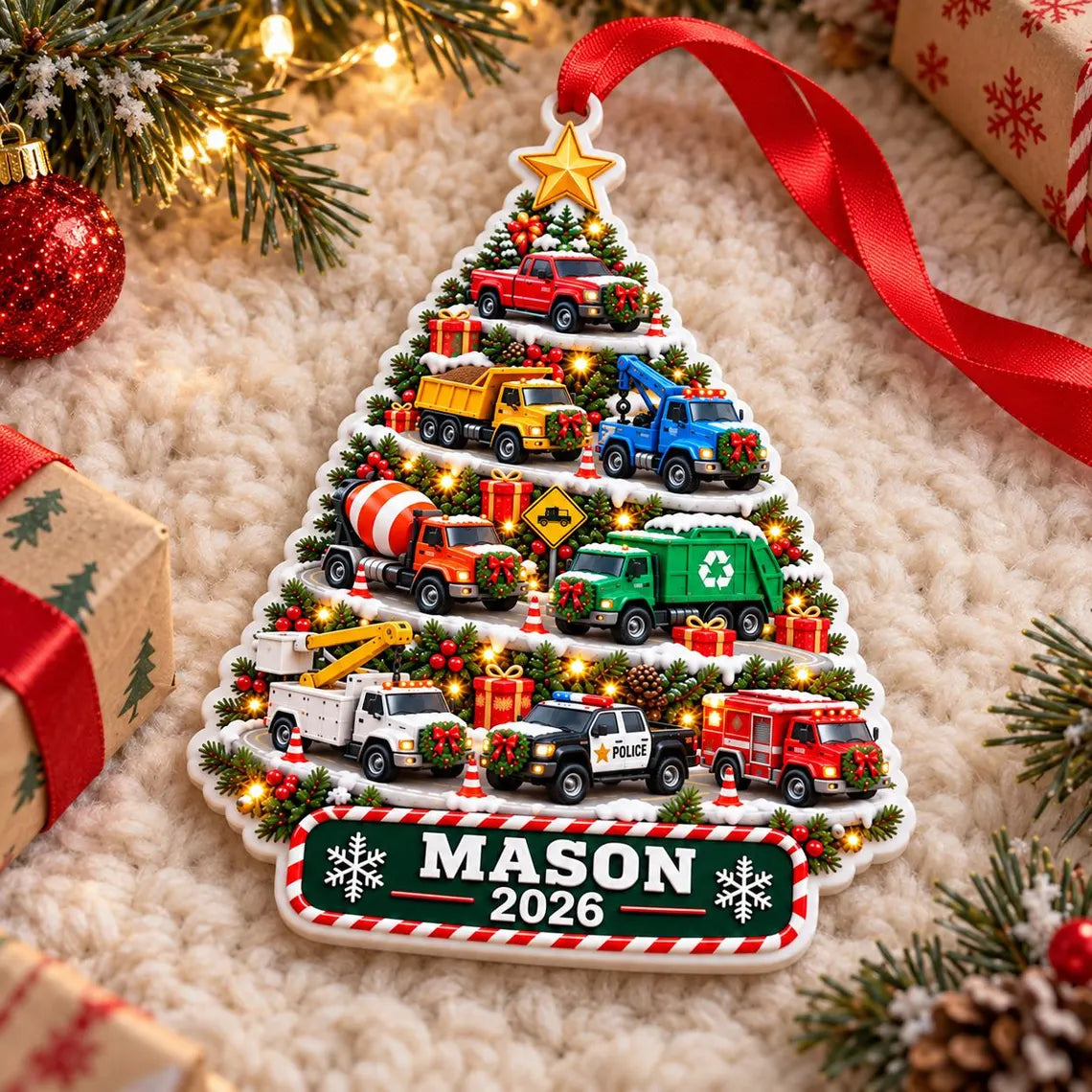 Christmas Vehicle Tree 2026 Custom Name Date Acrylic Christmas Ornament Truck Lover Holiday Gift