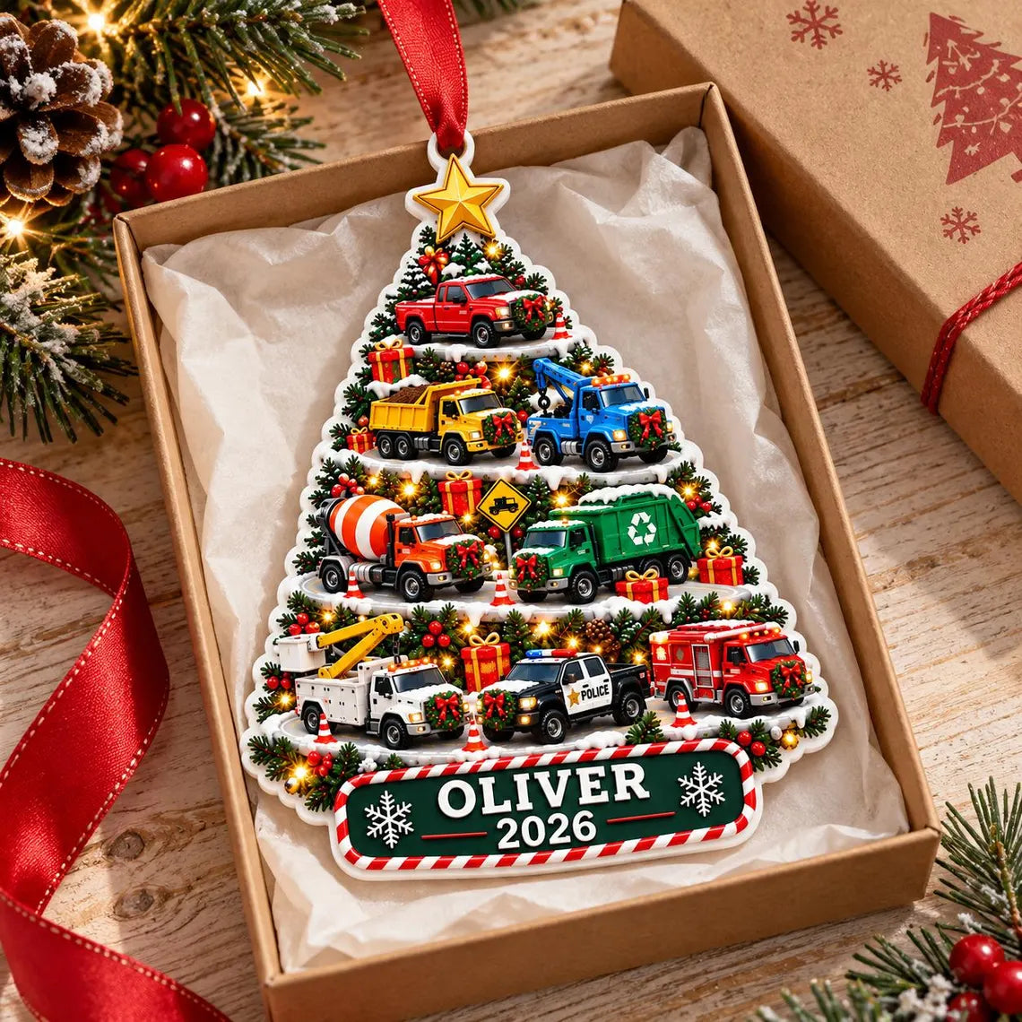 Christmas Vehicle Tree 2026 Custom Name Date Acrylic Christmas Ornament Truck Lover Holiday Gift