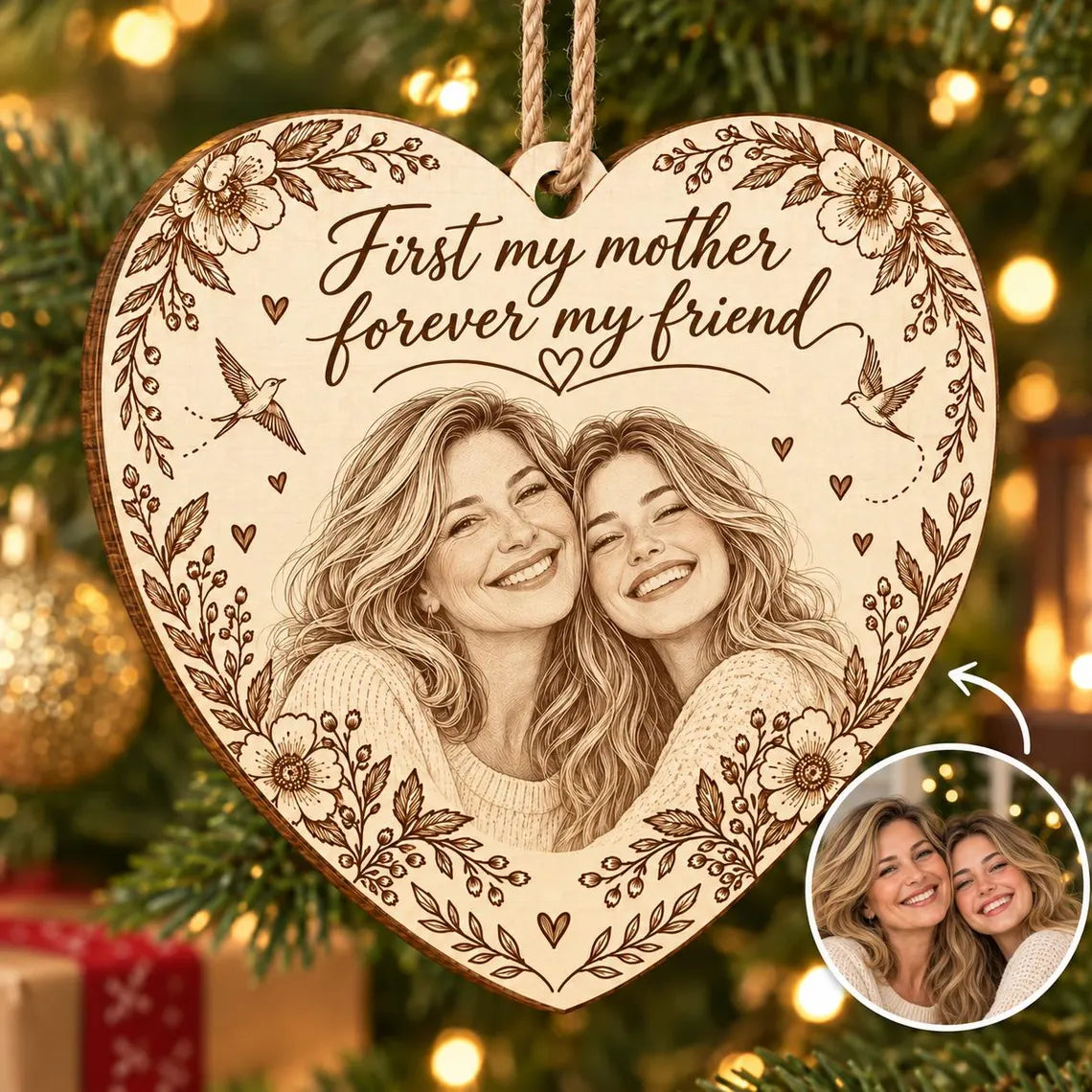 First My Mother Forever My Friend Custom Photo Family Wooden Ornament Mother Daughter Keepsake Gift