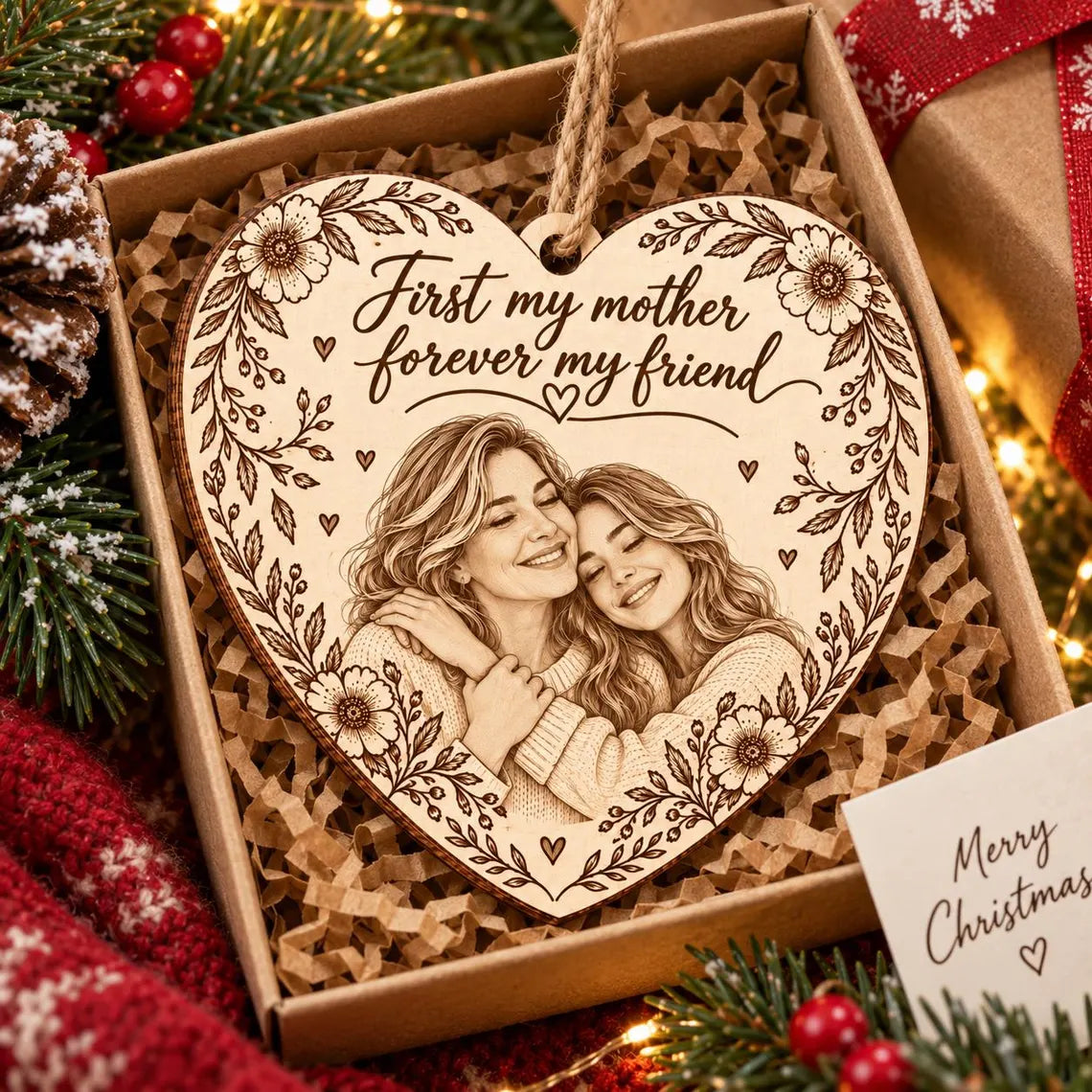 First My Mother Forever My Friend Custom Photo Family Wooden Ornament Mother Daughter Keepsake Gift