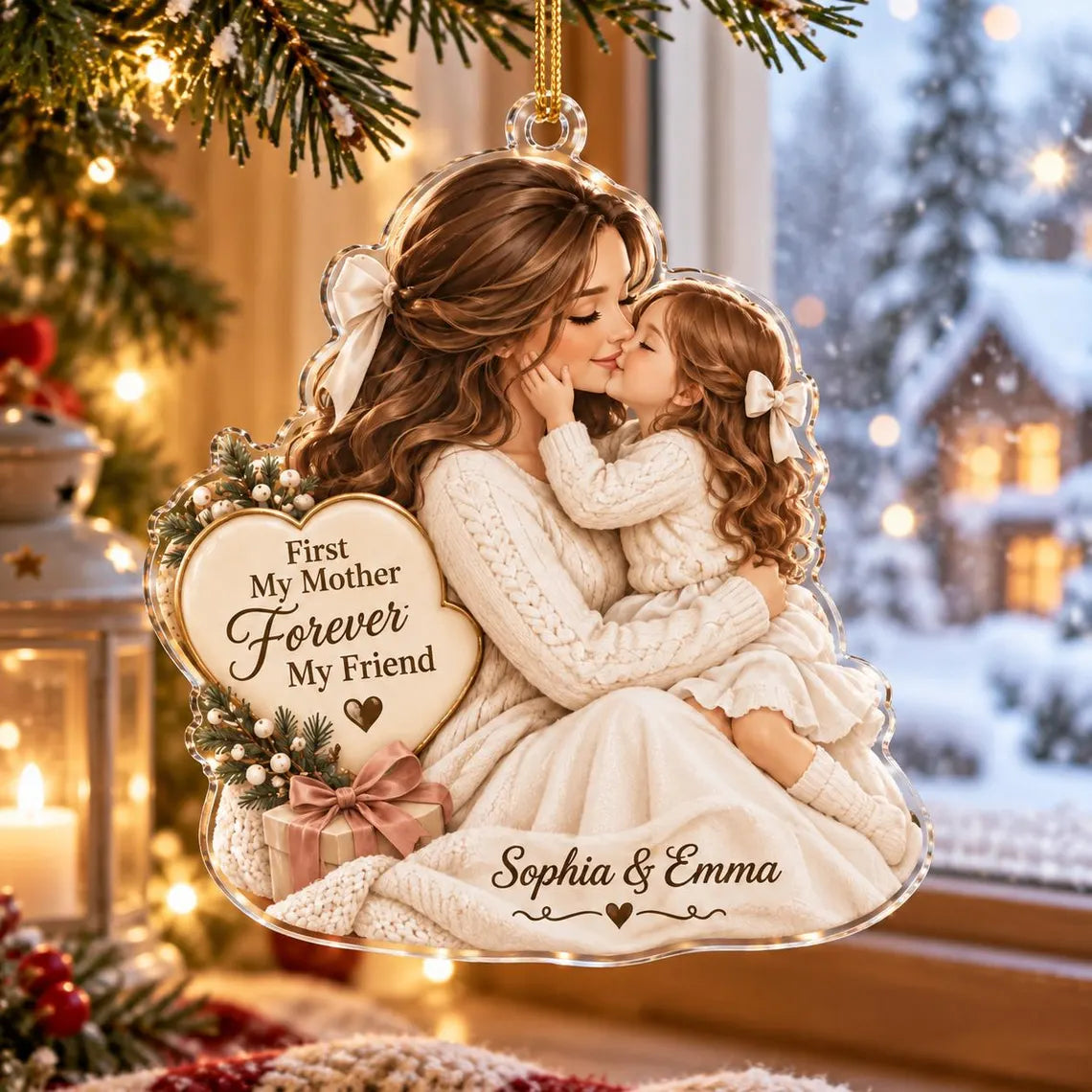 First My Mother Forever My Friend Custom Name Family Acrylic Christmas Ornament Mother Daughter Keepsake Gift