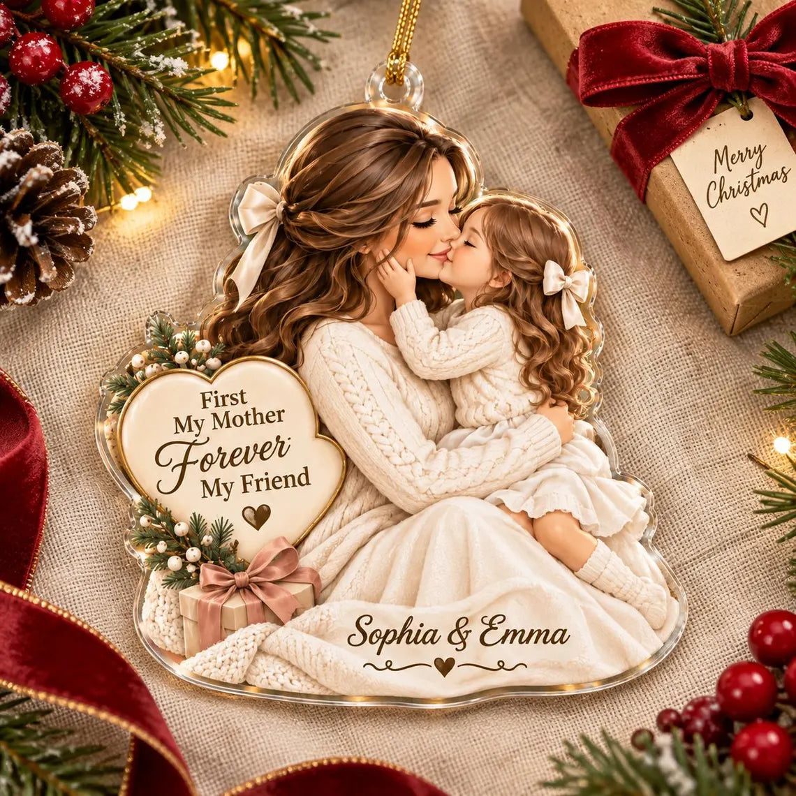 First My Mother Forever My Friend Custom Name Family Acrylic Christmas Ornament Mother Daughter Keepsake Gift
