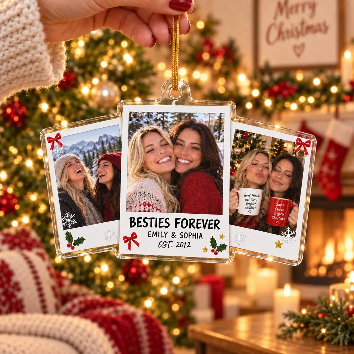 Besties Forever Custom Names Date Photo Friendship Acrylic Christmas Ornament Best Friend Keepsake Gift