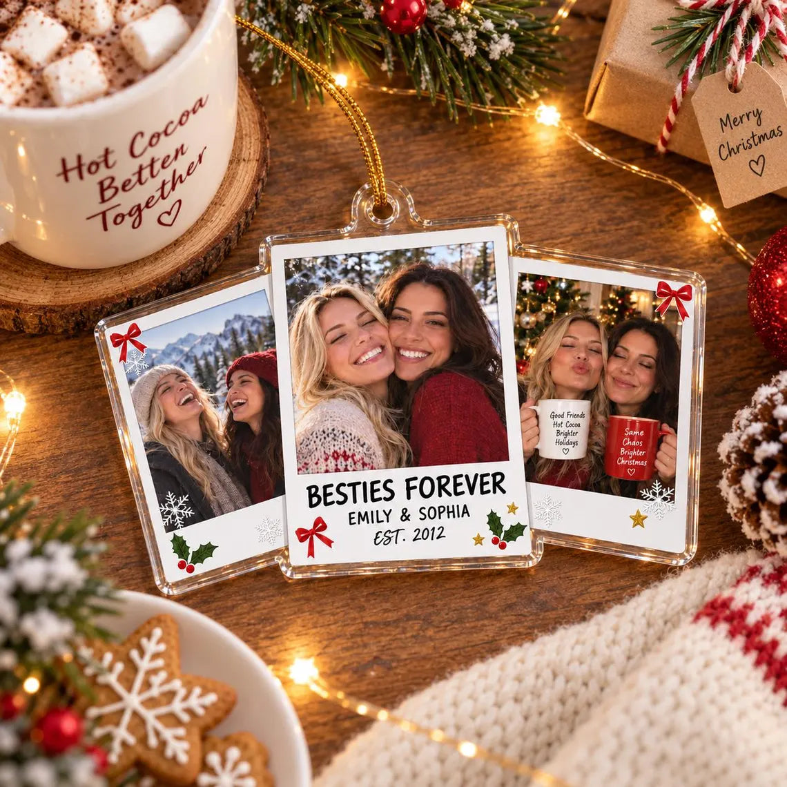 Besties Forever Custom Names Date Photo Friendship Acrylic Christmas Ornament Best Friend Keepsake Gift