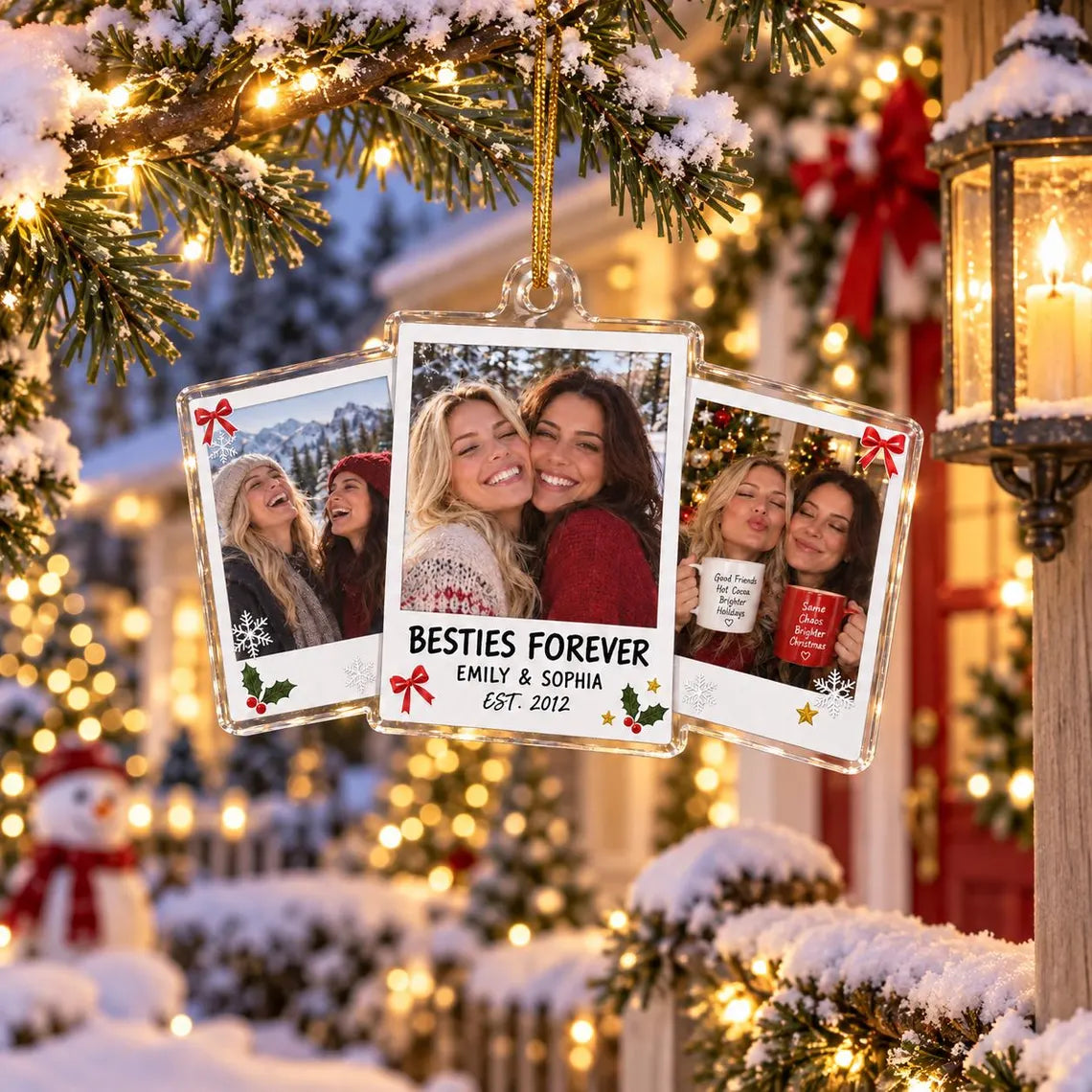 Besties Forever Custom Names Date Photo Friendship Acrylic Christmas Ornament Best Friend Keepsake Gift