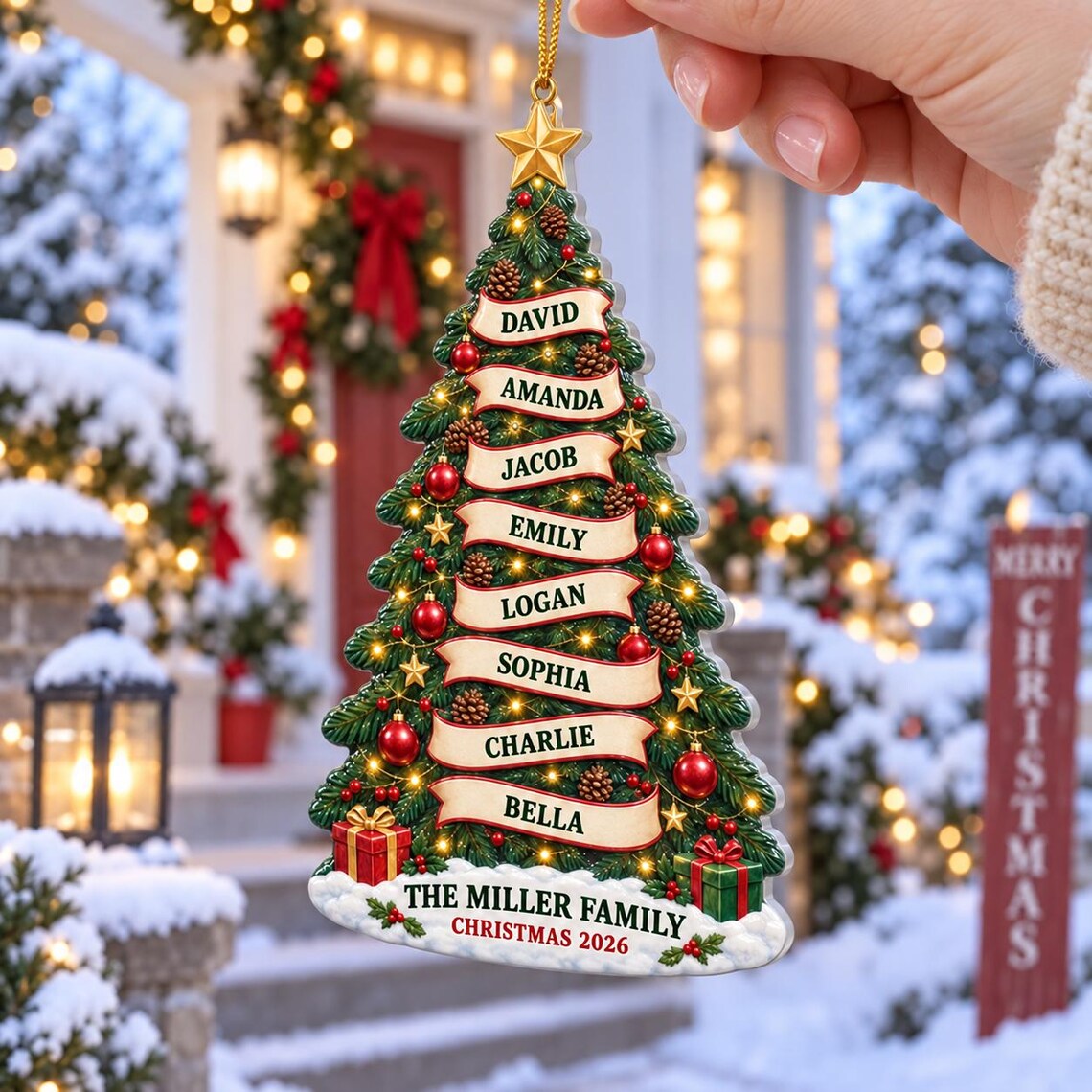 Family Christmas Tree Custom Names Date Family Acrylic Christmas Ornament Family Keepsake Gift