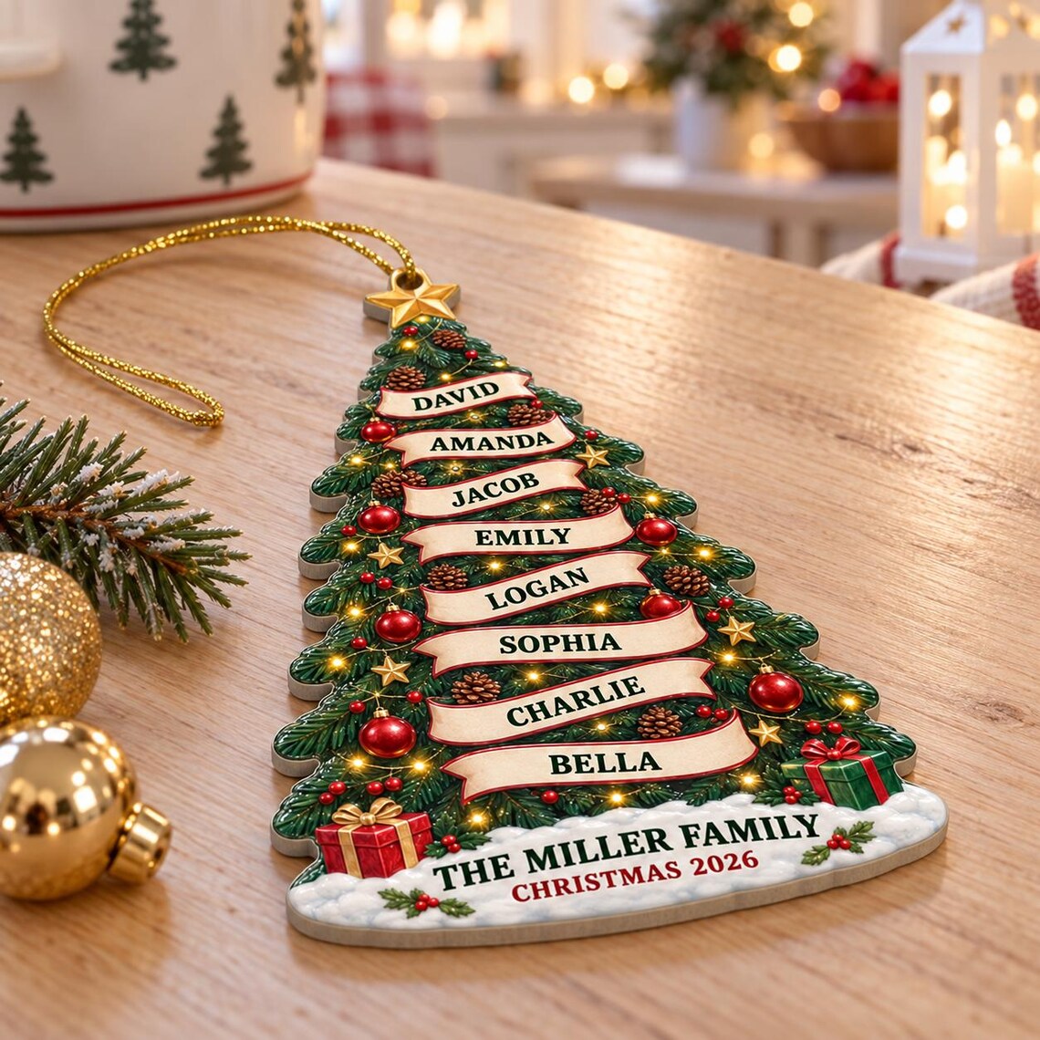 Family Christmas Tree Custom Names Date Family Acrylic Christmas Ornament Family Keepsake Gift