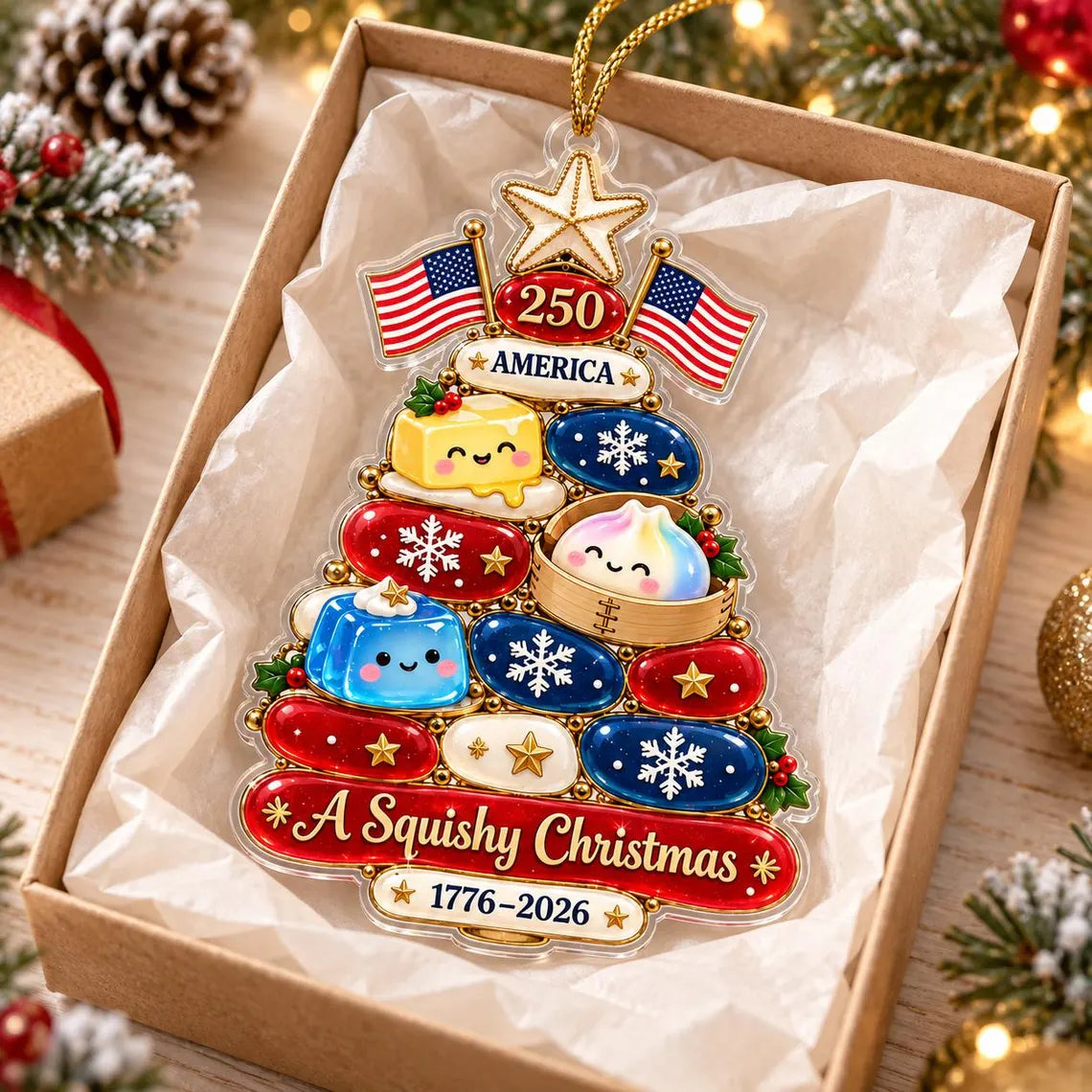 America's 250th Squishy Christmas Stack Acrylic Christmas Ornament Patriotic 250th Anniversary