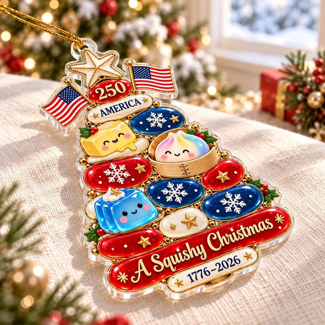 America's 250th Squishy Christmas Stack Acrylic Christmas Ornament Patriotic 250th Anniversary