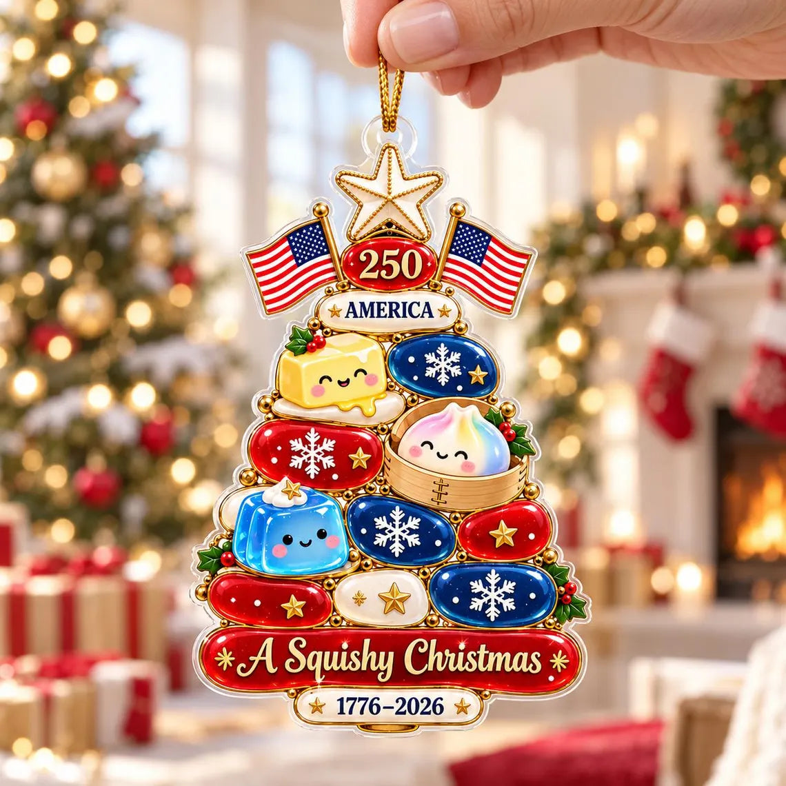 America's 250th Squishy Christmas Stack Acrylic Christmas Ornament Patriotic 250th Anniversary