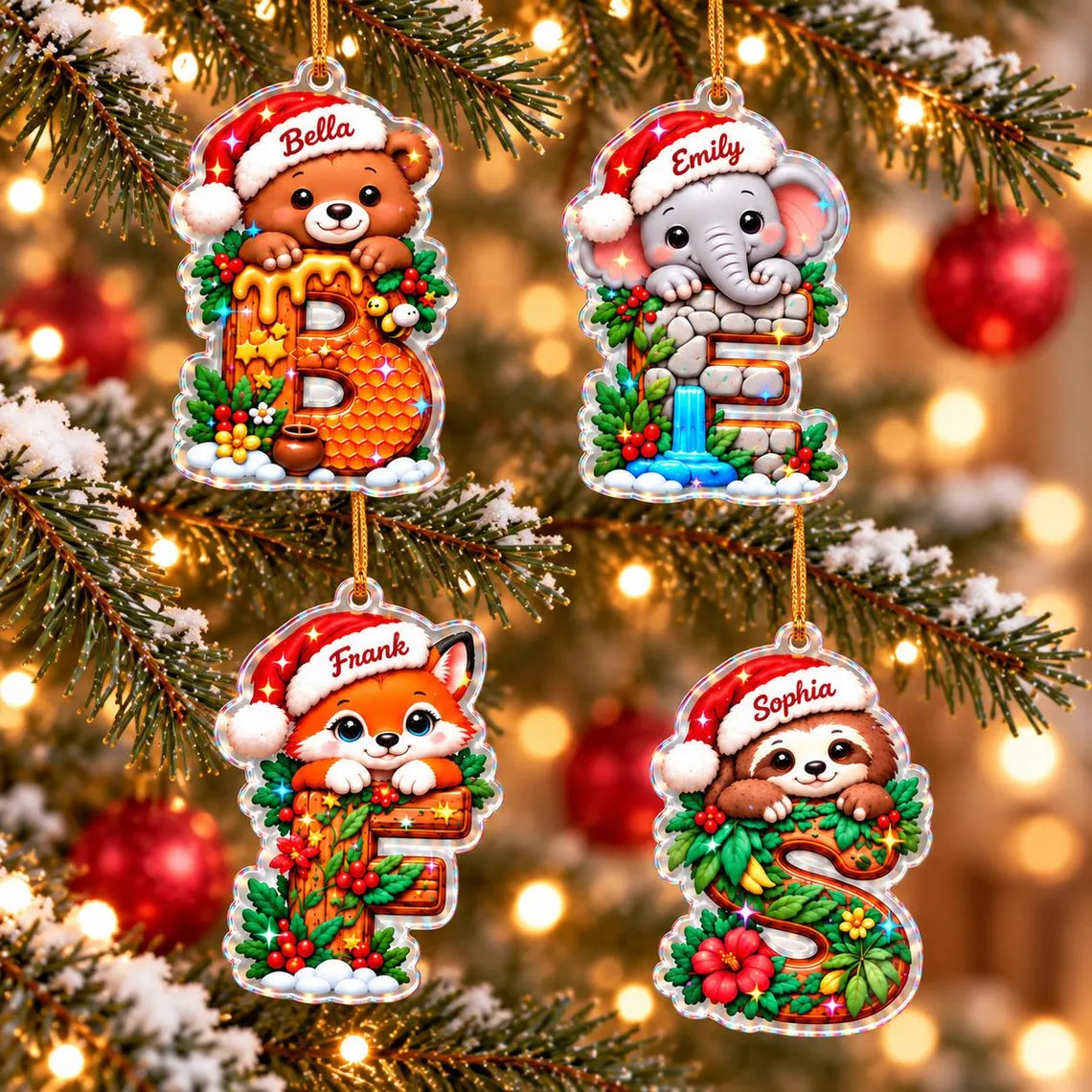 Cute Christmas Animal Custom Name Acrylic Christmas Ornament