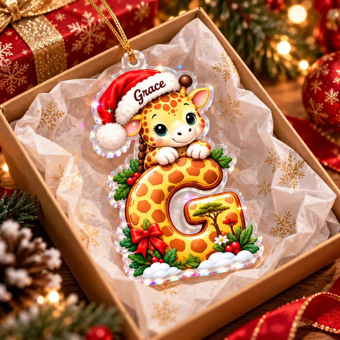 Cute Christmas Animal Custom Name Acrylic Christmas Ornament