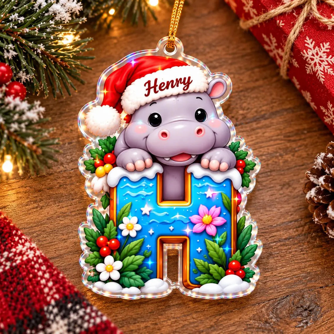 Cute Christmas Animal Custom Name Acrylic Christmas Ornament