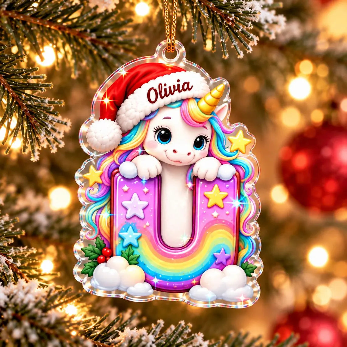 Cute Christmas Animal Custom Name Acrylic Christmas Ornament