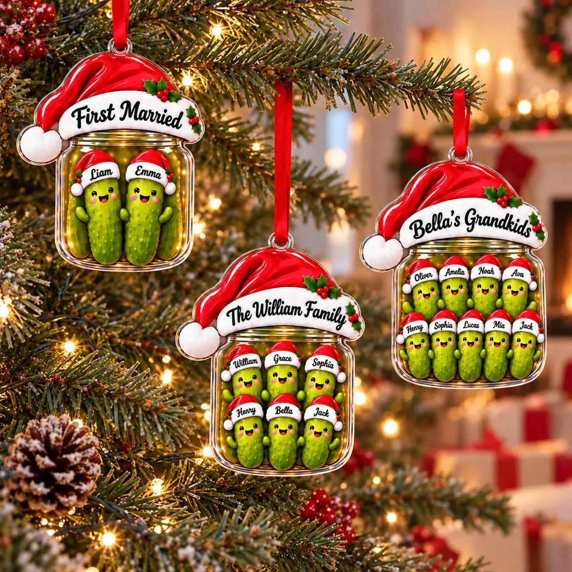 Christmas Pickle Family Custom Names Family Acrylic Christmas Ornament Funny Family