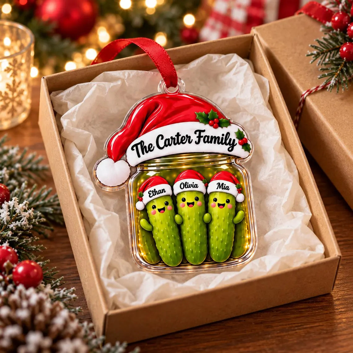 Christmas Pickle Family Custom Names Family Acrylic Christmas Ornament Funny Family