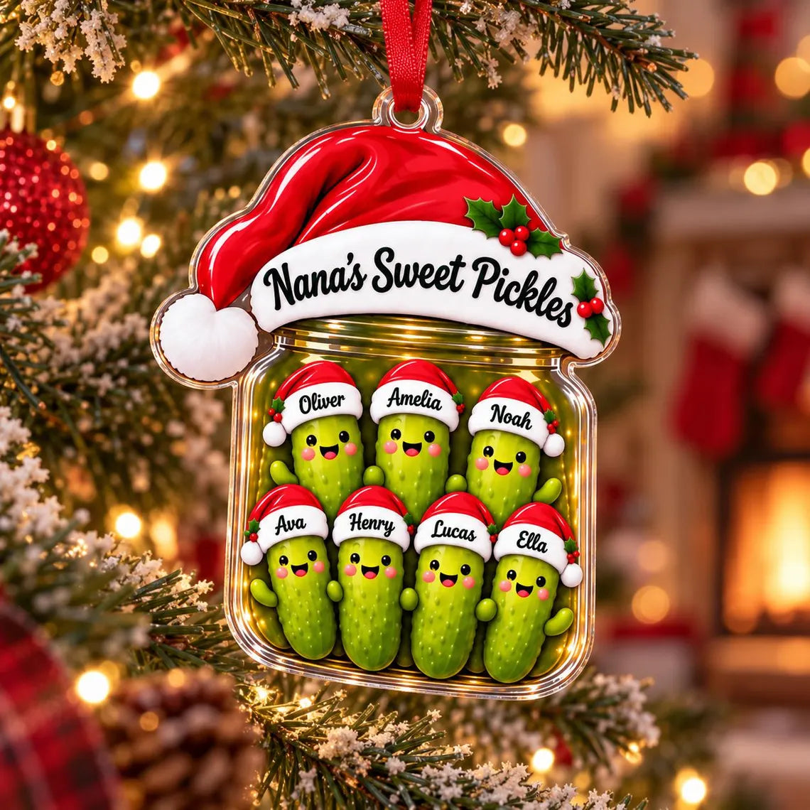 Christmas Pickle Family Custom Names Family Acrylic Christmas Ornament Funny Family