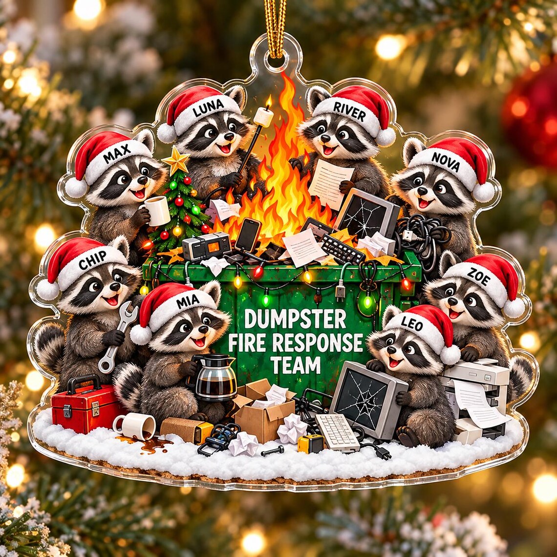 Dumpster Fire Response Team Christmas Custom Names Occupation Acrylic Christmas Ornament Coworker Team Gift
