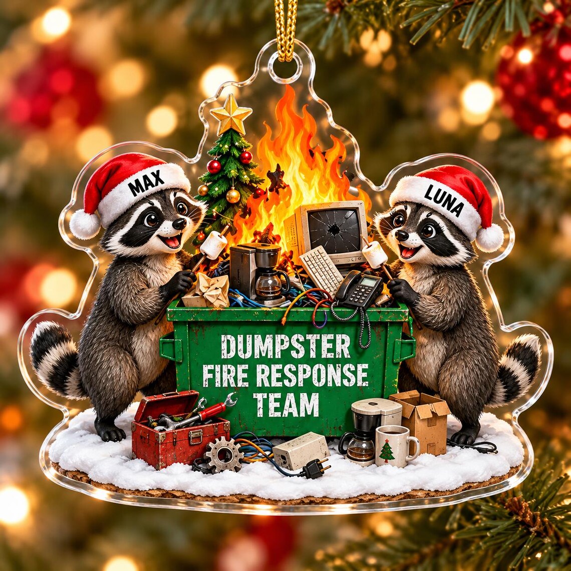 Dumpster Fire Response Team Christmas Custom Names Occupation Acrylic Christmas Ornament Coworker Team Gift