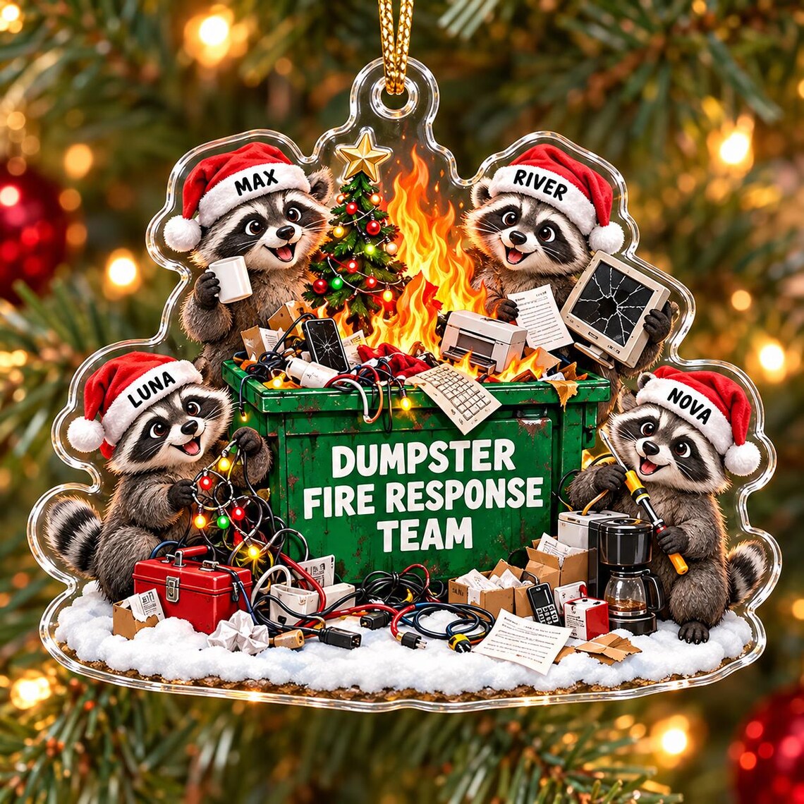 Dumpster Fire Response Team Christmas Custom Names Occupation Acrylic Christmas Ornament Coworker Team Gift