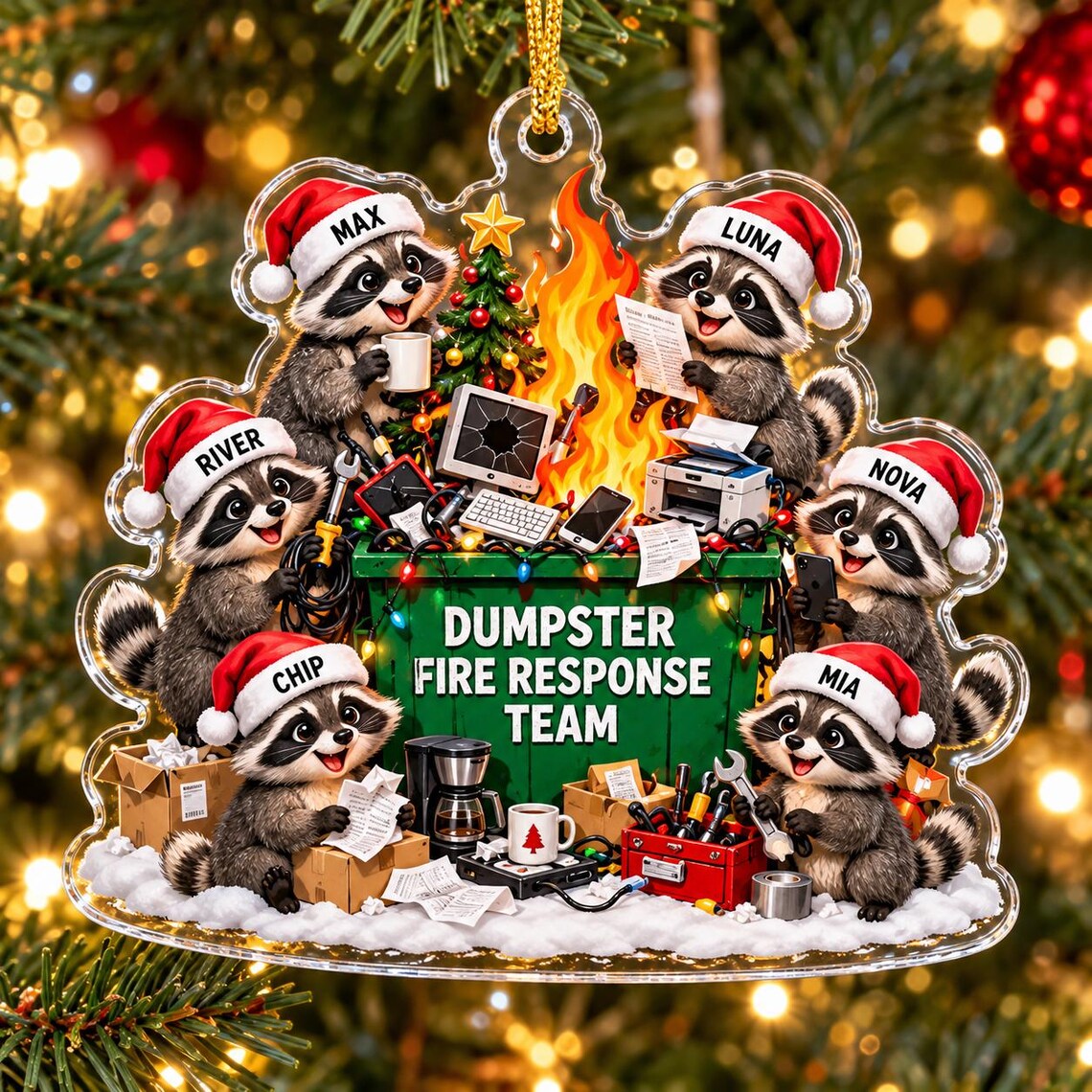 Dumpster Fire Response Team Christmas Custom Names Occupation Acrylic Christmas Ornament Coworker Team Gift