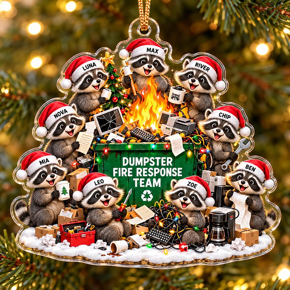 Dumpster Fire Response Team Christmas Custom Names Occupation Acrylic Christmas Ornament Coworker Team Gift