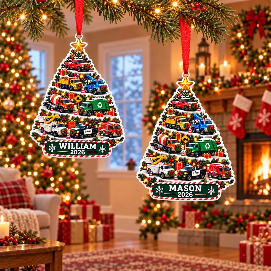 Christmas Vehicle Tree 2026 Custom Name Date Acrylic Christmas Ornament Truck Lover Holiday Gift