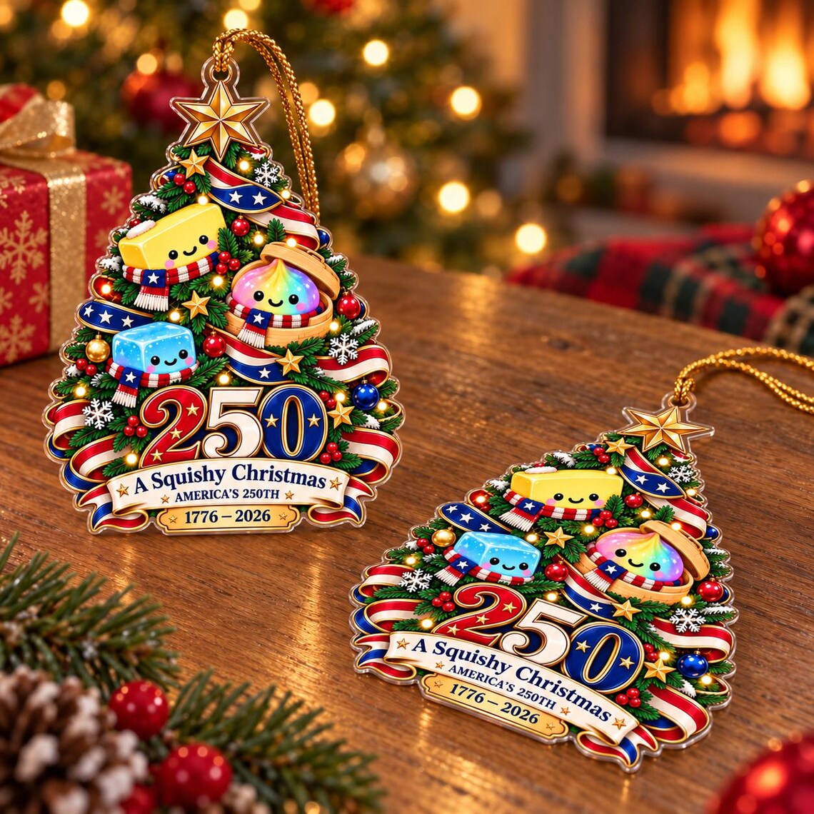 America's 250th Squishy Christmas Tree Acrylic Christmas Ornament Patriotic 250th Anniversary