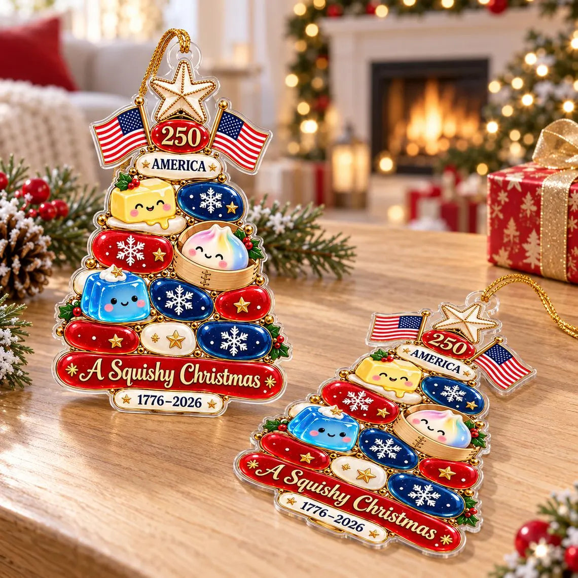 America's 250th Squishy Christmas Stack Acrylic Christmas Ornament Patriotic 250th Anniversary