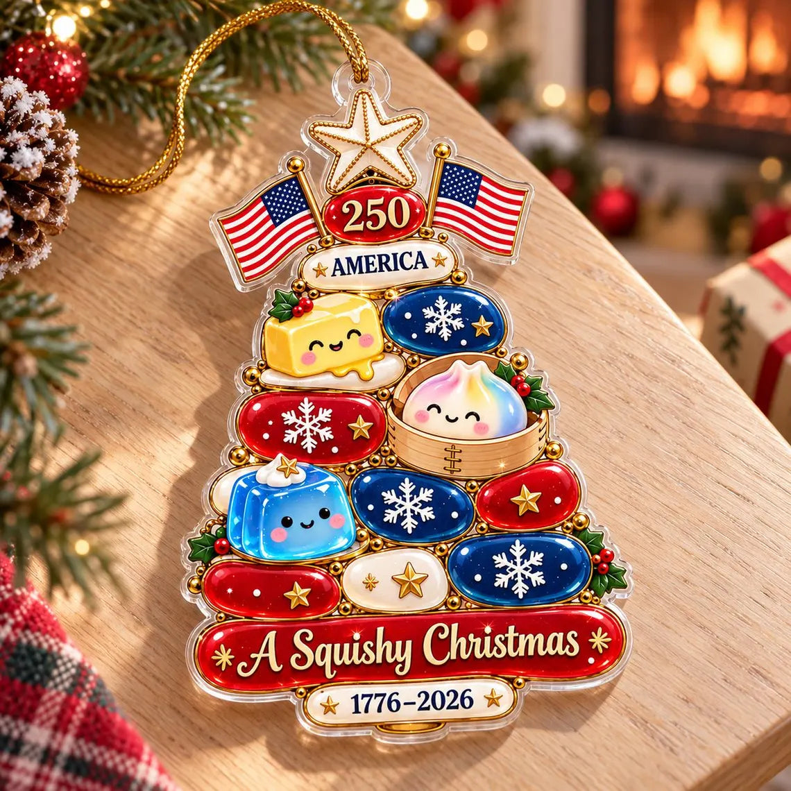 America's 250th Squishy Christmas Stack Acrylic Christmas Ornament Patriotic 250th Anniversary