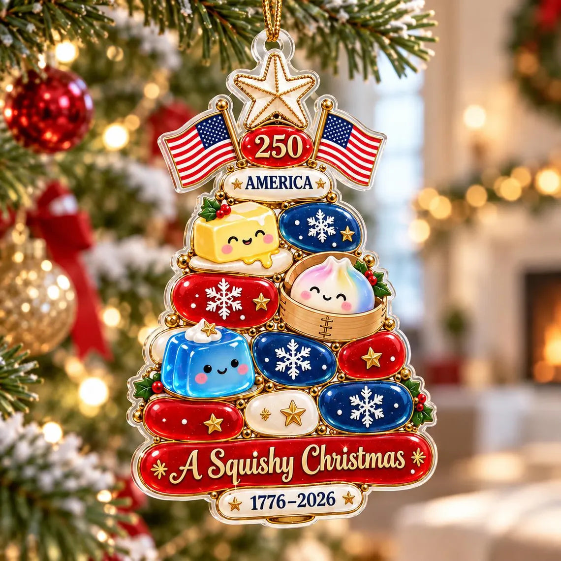 America's 250th Squishy Christmas Stack Acrylic Christmas Ornament Patriotic 250th Anniversary