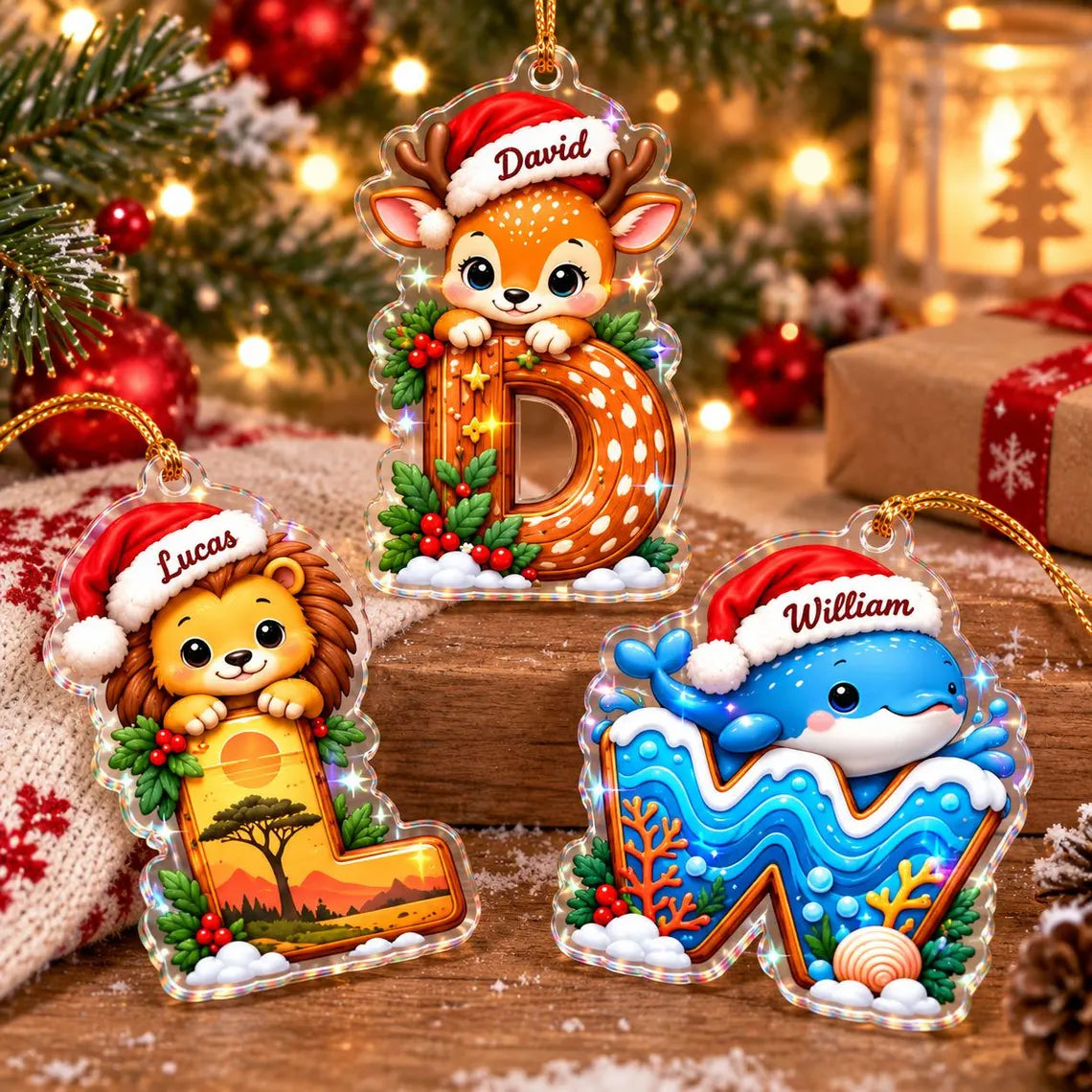 Cute Christmas Animal Custom Name Acrylic Christmas Ornament
