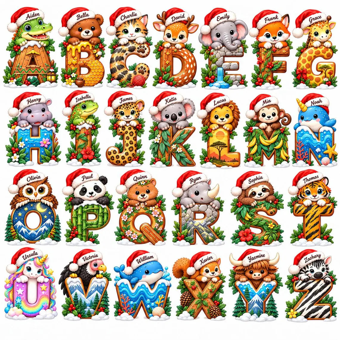Cute Christmas Animal Custom Name Acrylic Christmas Ornament