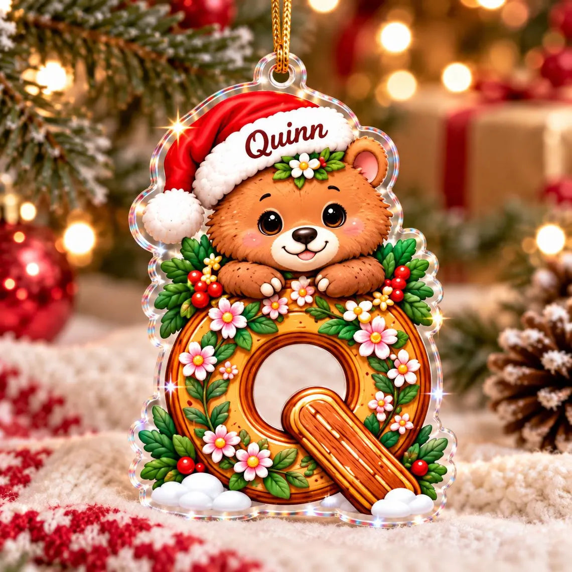 Cute Christmas Animal Custom Name Acrylic Christmas Ornament