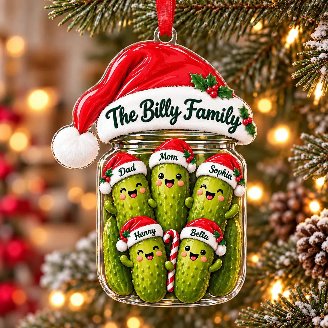 Christmas Pickle Family Custom Names Family Acrylic Christmas Ornament Funny Family