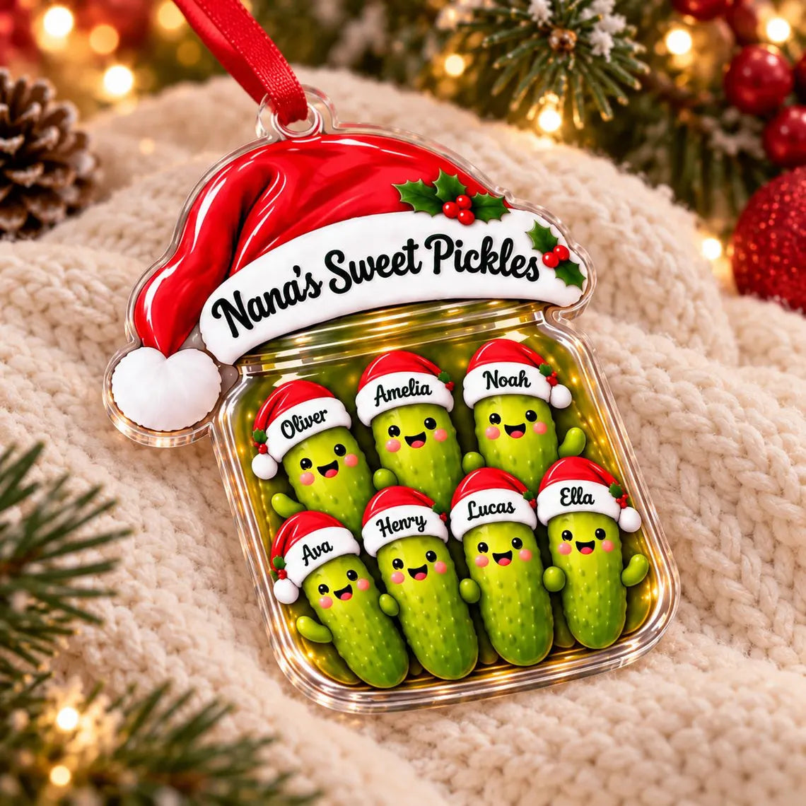 Christmas Pickle Family Custom Names Family Acrylic Christmas Ornament Funny Family