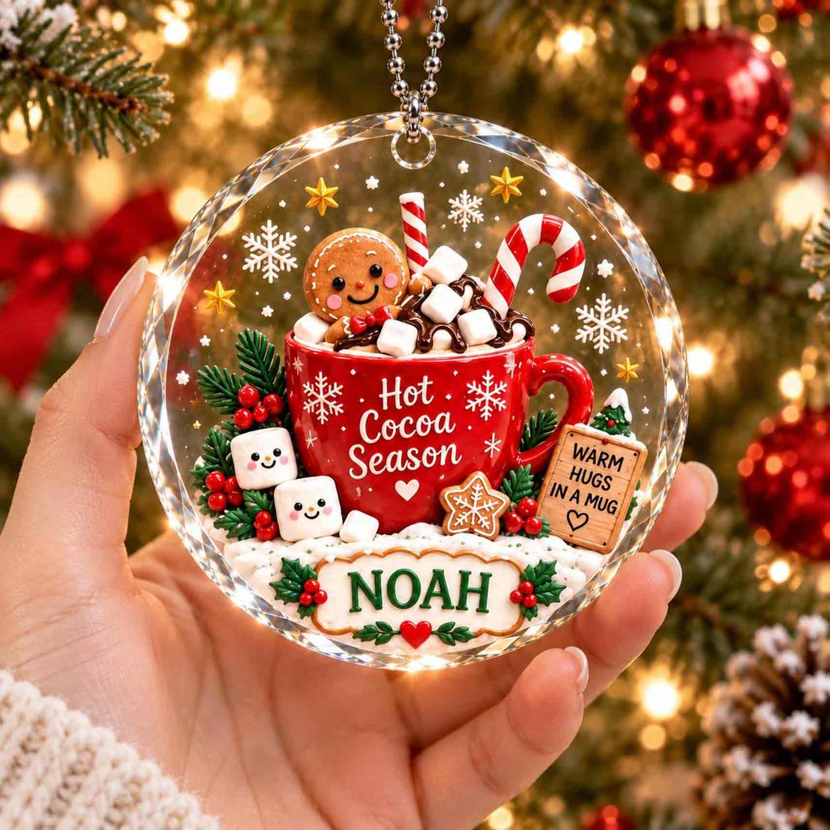 Hot Cocoa Season Gingerbread Custom Name Round Glass Ornament