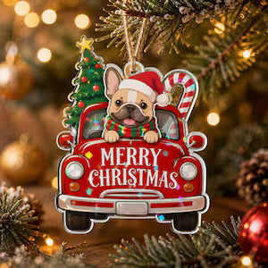 Merry Christmas Dog Truck Custom Photo Broken Glass Hologram Christmas Ornament Pet Lover