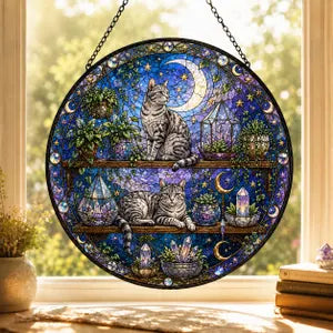 Floral Cats Garden Cat Stained Glass Suncatcher Ornament Window