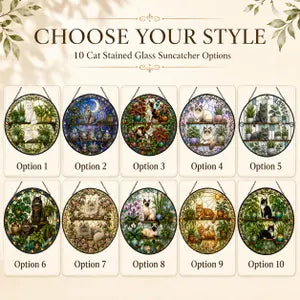 Floral Cats Garden Cat Stained Glass Suncatcher Ornament Window