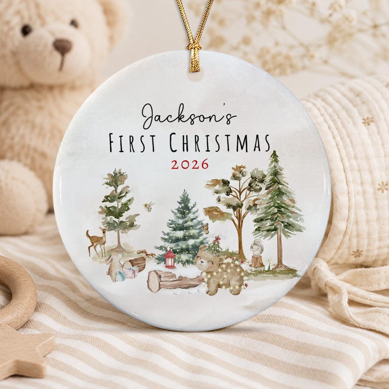 Baby's First Christmas Ornament 2026 Baby Shower Photo Newborn Keepsake Ceramic Christmas Ornament